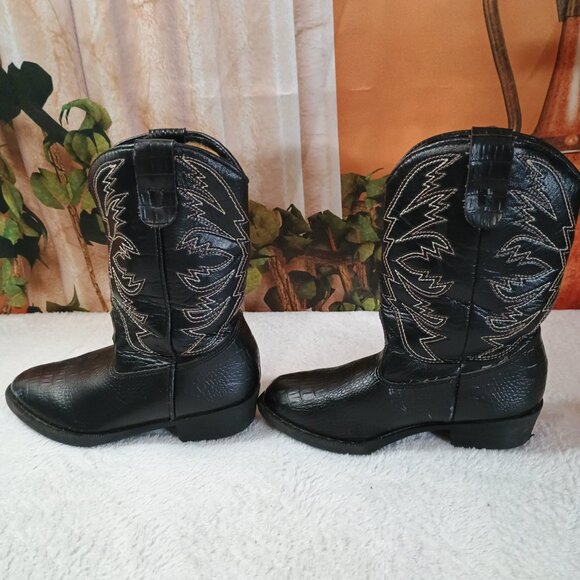Kids Smart Fit Sz 10.5 Black Croc Embossed Cowboy Western Boots Slip-resistant - Picture 6 of 8